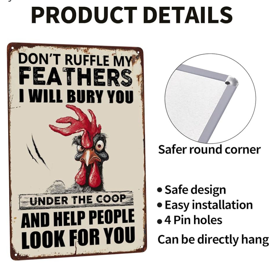 17.6 Funny Chicken Metal Sign